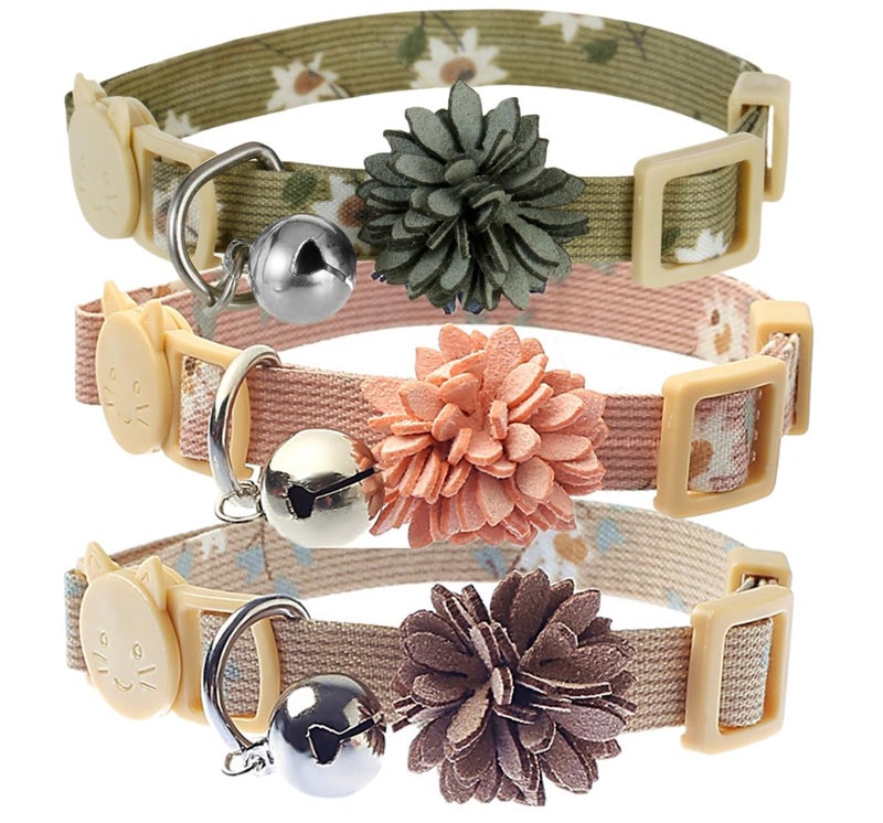 BoomBone Pack of 3 Cat Flower Collar - Breakaway Small Dog Collars with Bell - Image 1
